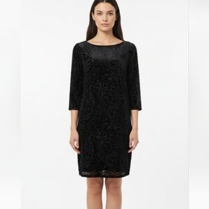 Preston & York Dress Black Velour Burnout Sheer Shift Paisley Goth L